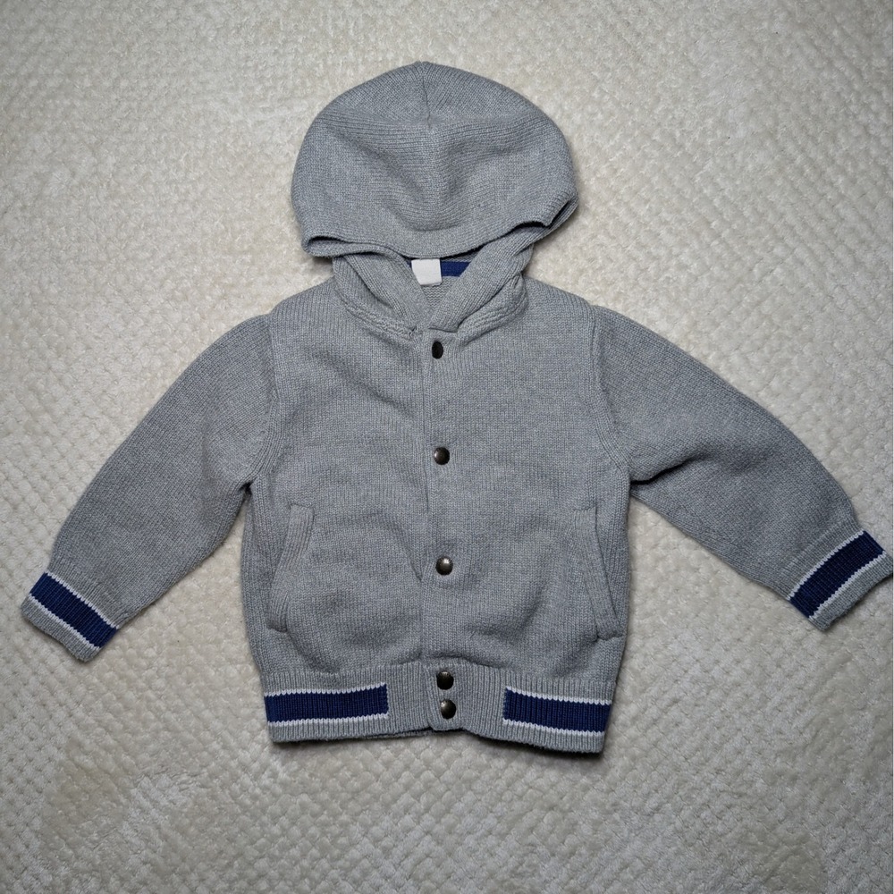 Baby GAP‎ Toddler Hooded Sweater Grey Blue Button Front 2T